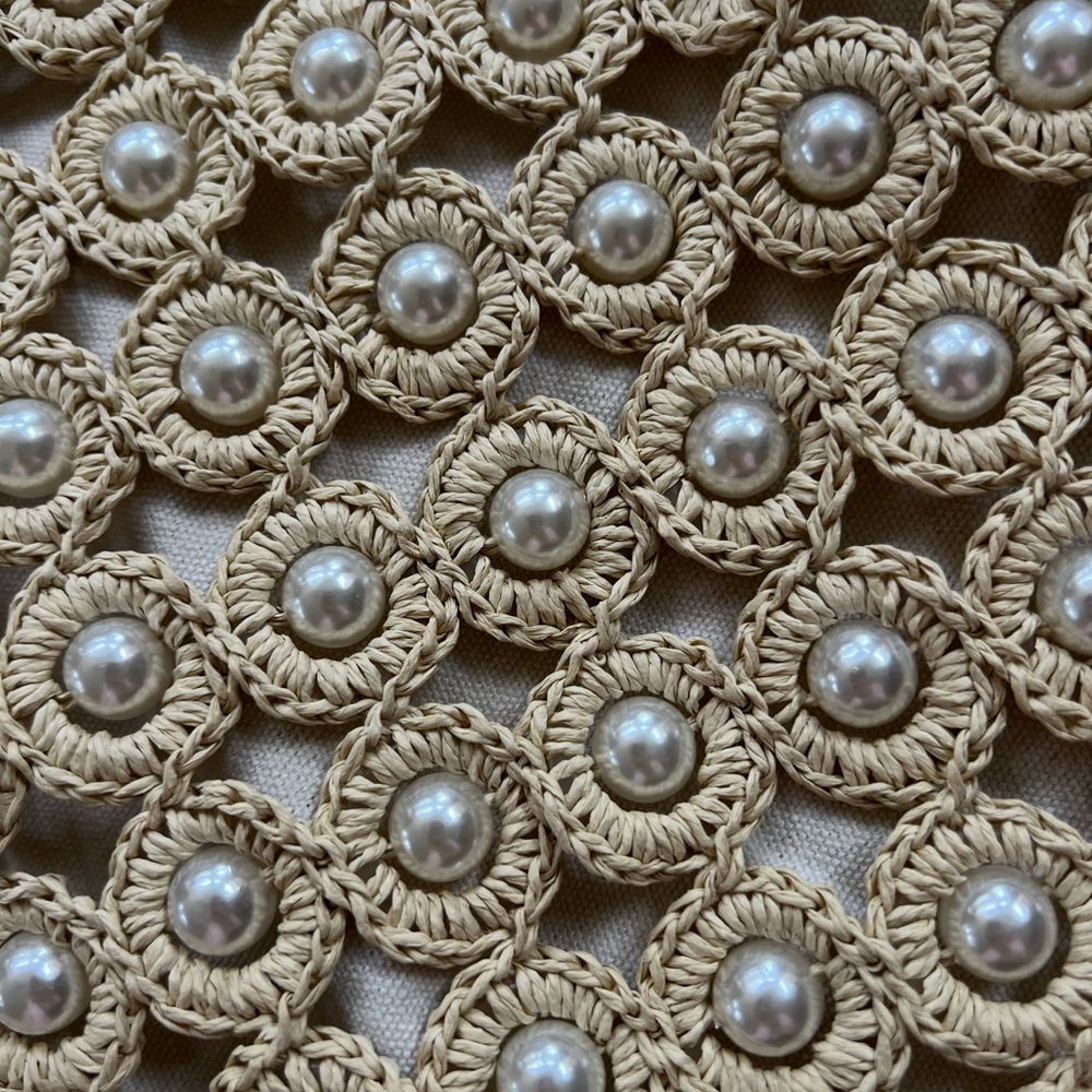 Haute Hippie Anthropology Straw Raffia Pearl Embellished Tote - Picture 9 of 9